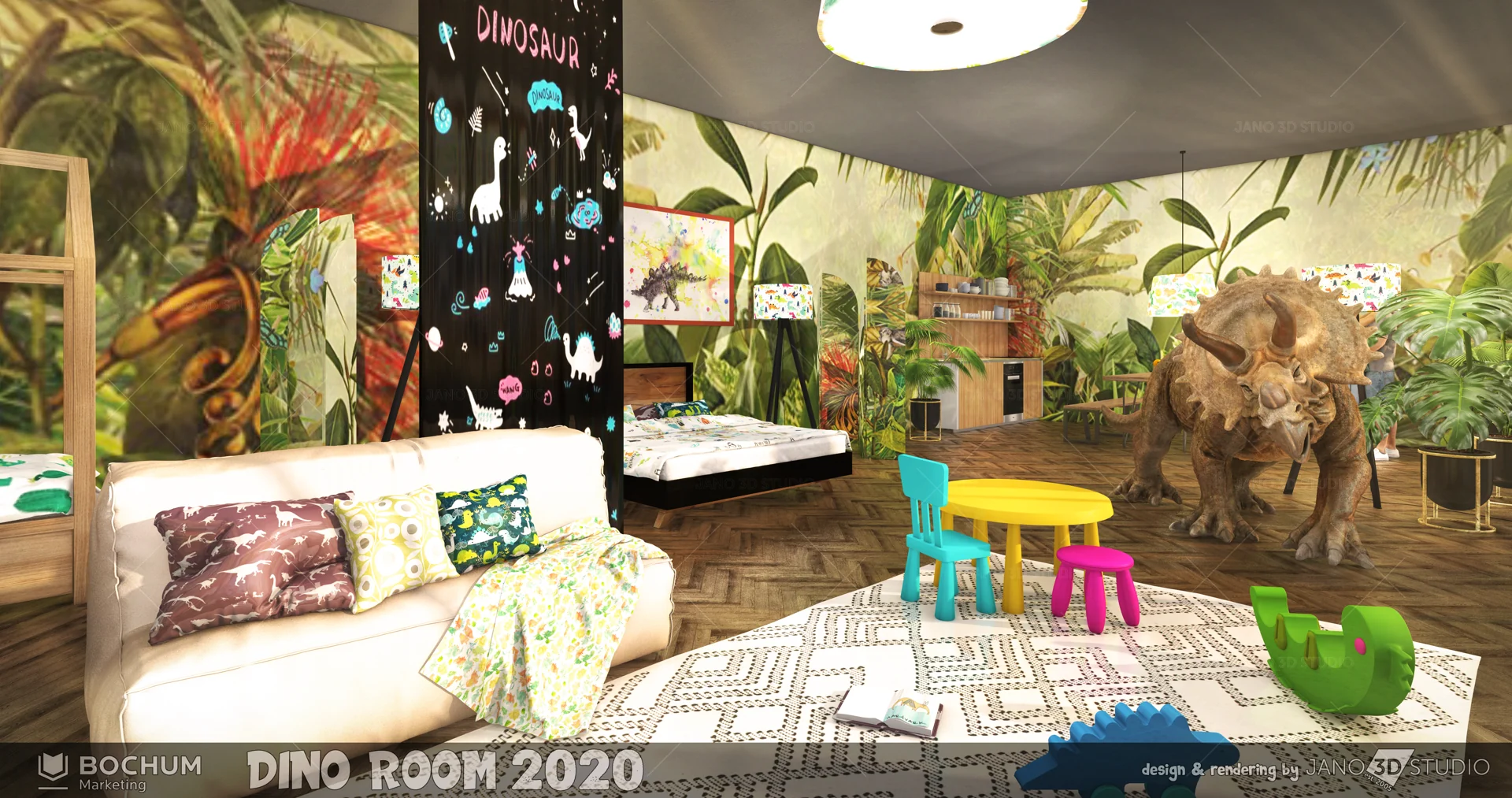 Dino Room – Originalvisualisierung: Wohnlich und wild