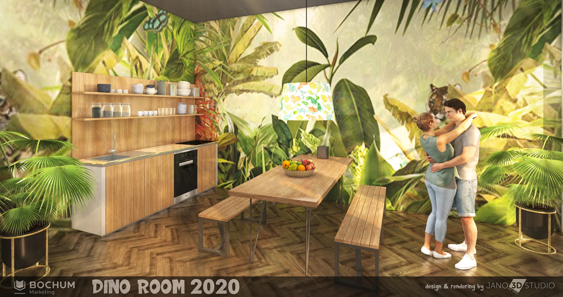 Dino Room – Originalvisualisierung: Begegnung im Grünen